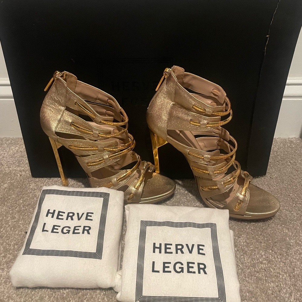 Hervé Léger Gold Strappy Heels size 38